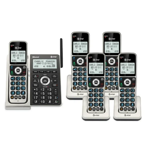 Miniatura 27 de AT&T CL83507 DECT 6.0 - Teléfono inalámbrico de 5 auriculares para el hogar con base de teclado dual, contestadora, bloqueo de llamadas, Base