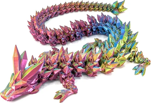 Miniatura 12 de Dragón de cristal articulado mediano de 12 pulgadas, figura de dragón de plástico impresa en 3D multicolor, colores nacarados del arco iris