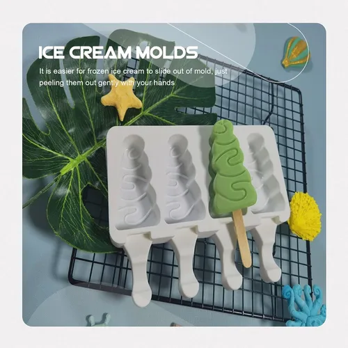 Miniatura 3 de Moldes para paletas de hielo para árbol de Navidad, bandejas reutilizables de 4 ranuras para paletas de hielo con moldeador de fácil liberación
