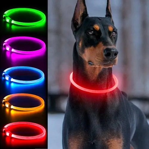 Miniatura 10 de Collares de perro iluminados, collar de perro Dlitk LED recargable por USB, 1 unidad, collar brillante de poliuretano termoplástico para perros