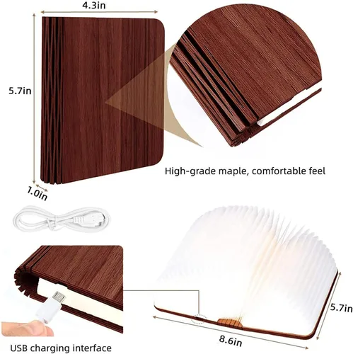 Miniatura 7 de Luz de libro de madera novedosa LED luz nocturna portátil plegable lámpara de libro linterna de papel para decoración del hogar, regalos