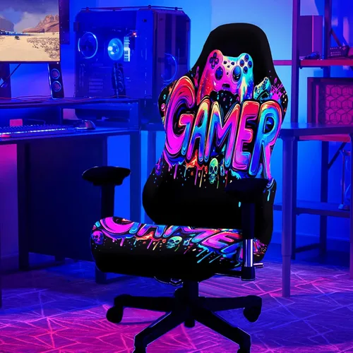 Blacklight - Funda para silla de juegos, protector de silla de deportes electrónicos reactivo a los rayos UV con diseño de calavera de neón para