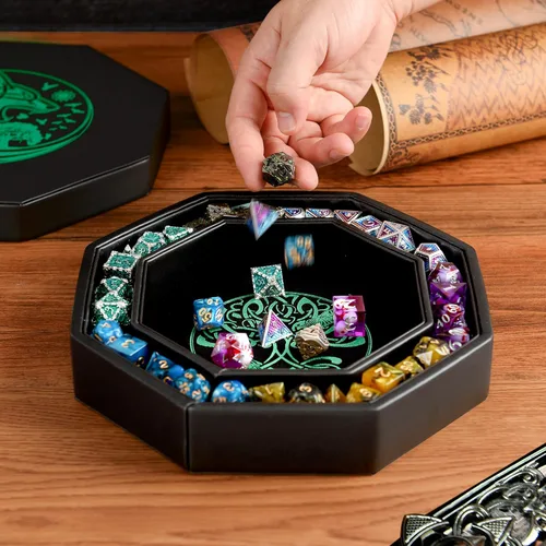 Miniatura 5 de DND Bandeja de dados – Bandeja de 9 pulgadas de calidad prémium Dungeons and Dragons – Exquisitamente detallado diseño de árbol del mundo azul