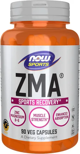 NOW Foods Nutrición Deportiva, ZMA (Zinc, Magnesio y Vitamina B-6), Absorción Mejorada, Recuperación Deportiva*, 90 Cápsulas
