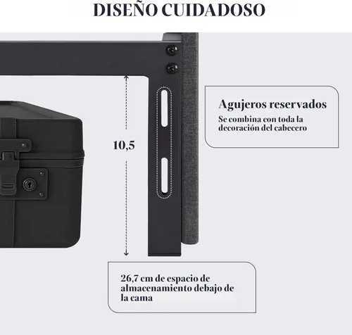 Miniatura 4 de Allewie - Base de cama tamaño matrimonial con plataforma, 3 cajones de almacenamiento, tapizada en tela, soporte de listones de madera, no necesita