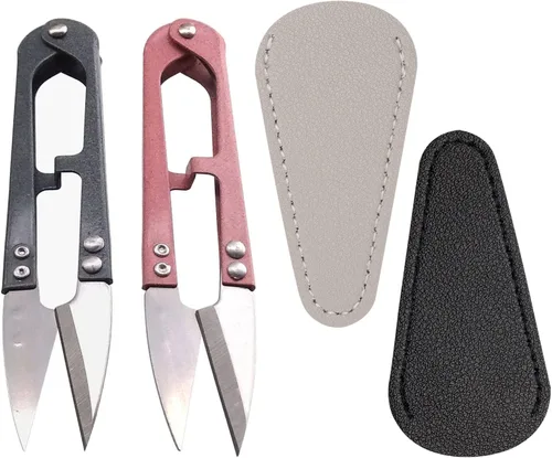 Miniatura 12 de 2 piezas de tijeras de costura mini multicolor 2 piezas de funda protectora de cuero para tijeras pequeña tijera para bordado hilo de bordar hilo