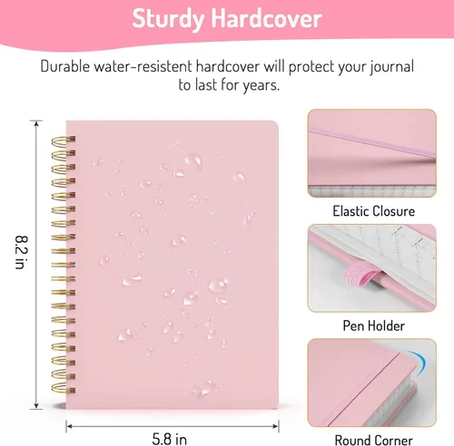 Miniatura 6 de Forvencer Cuaderno rayado en espiral con 300 páginas numeradas, diarios gruesos A5 para escribir con papel de 3.53 oz/m², cuadernos de tapa dura