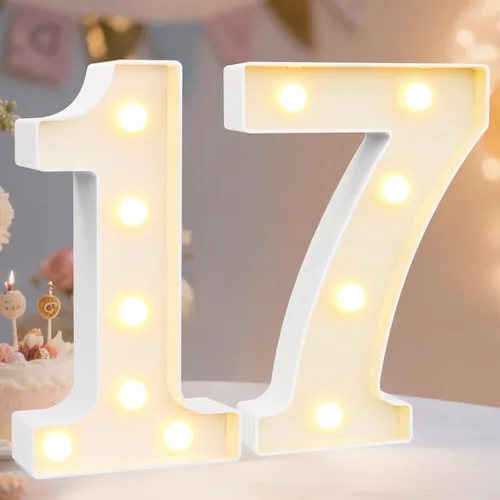 Miniatura 32 de Pooqla Letras y Números Decorativos con Luces LED, Letras y Números de Neón de Plástico Blanco para Decoración de Fiestas, Bodas, Funciona