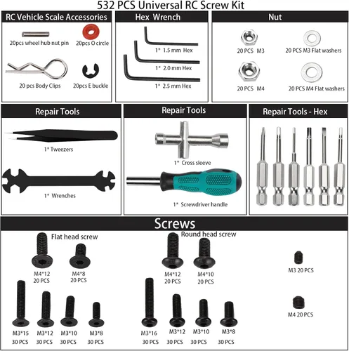 Miniatura 3 de Soporte de trabajo de reparación de automóviles a control remoto, 532 piezas, kit de tornillos de reparación RC con rotación de 360 grados, Negro