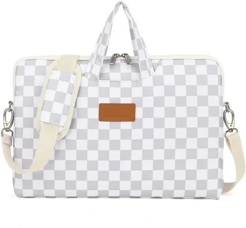 Miniatura 13 de canvaslife Bolso mensajero de hombro para computadora portátil con patrón de cuadros negro agua para portátil de 16 pulgadas y 15.6 pulgadas-16