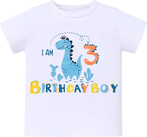 Miniatura 17 de ODASDO Conjunto de camiseta de manga corta para bebé, diseño de dinosaurio, 1º, 2º y 3º cumpleaños