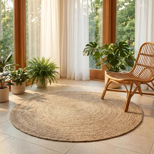 Miniatura 13 de Alfombra de punto de ganchillo tejida a mano, de yute, redonda, de 3 pies, natural, antideslizante, hecha a mano, para cocina, sala de estar