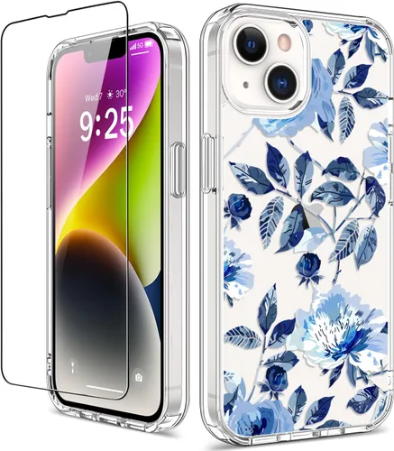 Miniatura 38 de Funda para iPhone 14 Pro con protector de pantalla, 6.1 pulgadas, transparente de cuerpo completo, a prueba de golpes, diseño floral, para niñas