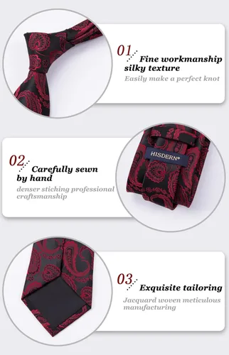 Miniatura 70 de HISDERN Corbatas para hombre, corbata de cachemira y bolsillo cuadrado tejido clásico floral para hombre, corbata de fiesta de boda