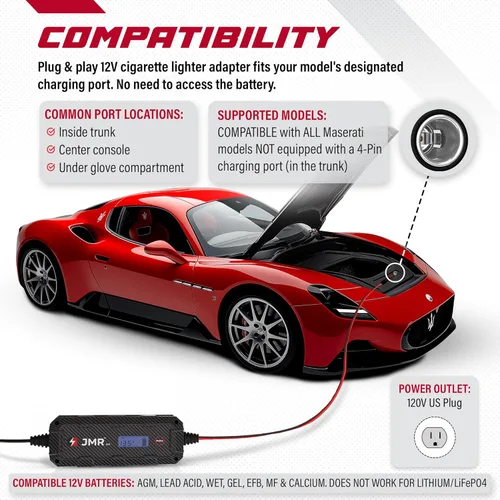 Miniatura 3 de Cargador de batería JMR para Maserati MC20 GranTurismo Levante Quattroporte Grecale Ghibli GranCabrio todos los modelos, cargador de goteo
