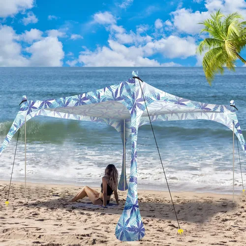 Buheco - Tienda de campaña de playa, toldo desplegable de 7 x 7.5 pies, refugio solar UPF50+ con 4 postes plegables, bolsa de transporte portátil,