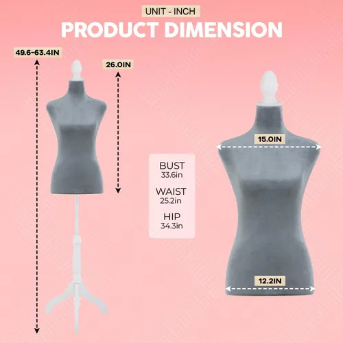Miniatura 6 de Maniquí de torso maniquí con soporte para maniquíes de altura ajustable, cuerpo femenino, muestra mujeres para coser trípode de madera, base