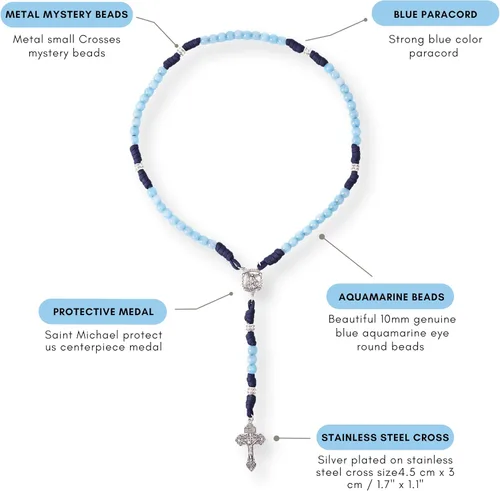 Miniatura 24 de Nazareth Store Rosario de cuerda de paracaídas de San Miguel, collar de rosario resistente y rosario de una década, cuentas de piedra natural