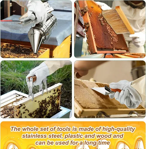 Miniatura 7 de 30 piezas de suministros de apicultura, herramientas para traje de abejas, kit de inicio de abejas, suministros de mantenimiento de abejas, todas