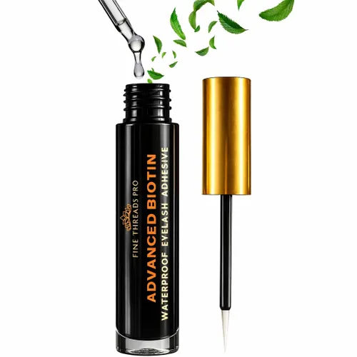 Pegamento de pestañas negras 2 en 1 con biotina, seguro para ojos sensibles; pegamento de pestañas con brocha fuerte de fijación en racimo,