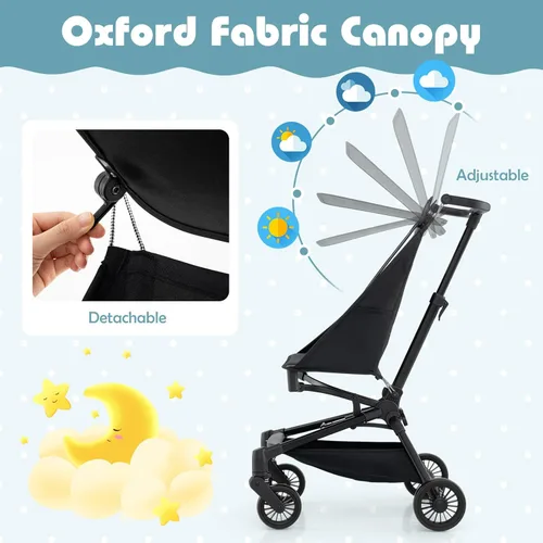Miniatura 4 de BABY JOY Cochecito ligero, cochecito de viaje compacto para avión con fácil plegado con una sola mano, toldo ajustable, cesta de almacenamiento