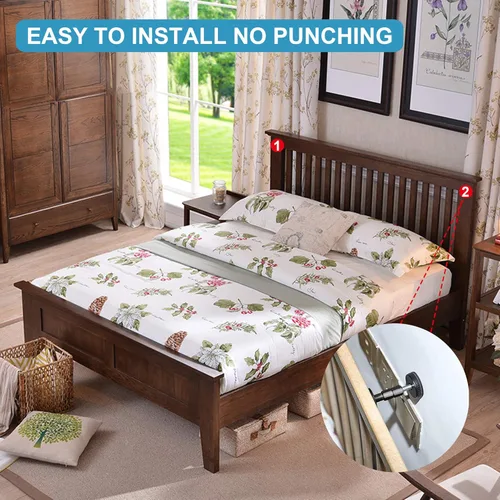 Miniatura 6 de 2 piezas de marco de cama ajustable negro anti-sacudidas, tapones de cabecera con almohadillas y tornillos para muebles, no más crujidos, protege