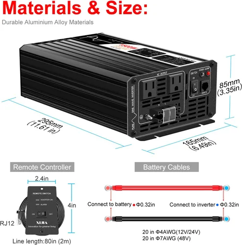Miniatura 6 de Xijia Inversor de potencia de 1500 W, inversor de onda sinusoidal pura de 12 V a 120 V, convertidor solar de sobretensión de 3000 W para camión