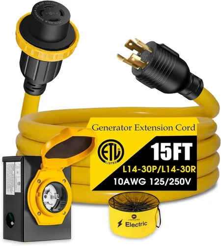 Miniatura 9 de Cable generador de 50 amperios con caja de entrada de alimentación preperforada, cable de extensión de generador de alta resistencia real STW