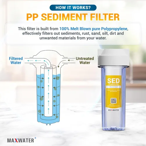 Miniatura 6 de Max Water Sistema de filtración de agua de 1 etapa de 10 pulgadas para toda la casa con carcasa transparente y filtro de sedimento de polipropileno