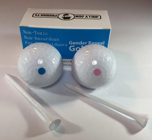 Miniatura 3 de Pelotas de golf para fiesta de revelación de género, 1 bola rosa rellena de polvo y 1 bola azul, sorpresa para bebé niño o niña, juego de golf