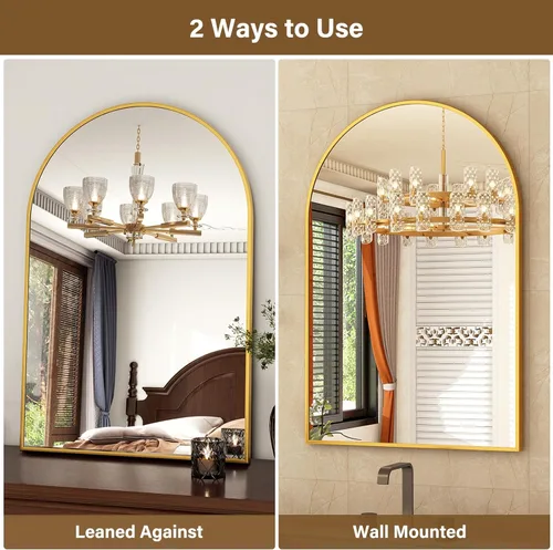Miniatura 6 de XRAMFY Espejo de Pared Arqueado de 26" x 38" para Baño, Espejo de Tocador Dorado para Dormitorio, Sala de Estar, Entrada, Espejo Colgante Decorativo