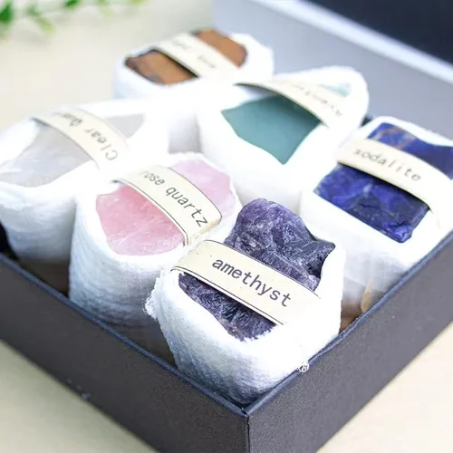 Miniatura 3 de Caja de piedra original de cristal, muestra de mineral natural, marcador mineral de partículas grandes sin pulir, juego de caja de regalo