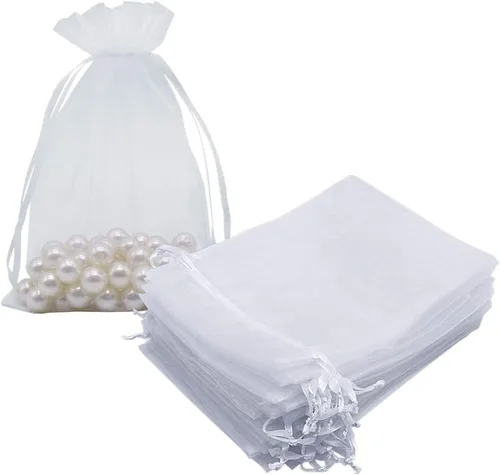 Miniatura 15 de HRX Package 100 bolsas de organza doradas, 5 x 7 pulgadas, malla con cordón, bolsas de regalo, bolsas de joyería para dulces de Navidad, recuerdos