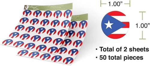 Miniatura 3 de Calcomanía de vinilo con la bandera del estado de Puerto Rico, 1 pulgada, redondo, dos hojas, 50 piezas en total, con logotipo para niños, álbum