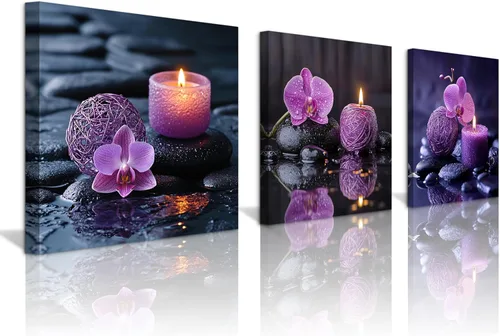 Miniatura 11 de NAN Wind 3 piezas de arte de pared de orquídea azul, piedras de spa zen, impresión en lienzo, gotitas de agua, naturaleza muerta, botánica