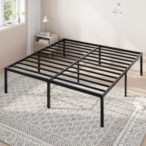 Miniatura 12 de Allewie Base de cama individual, camas de plataforma de metal de 18 pulgadas con espacio de almacenamiento, no necesita somier y fácil montaje, Negro