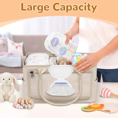 Miniatura 2 de Volnamal Organizador de pañales con dispensador de toallitas con acceso con una sola mano, organizador de pañales de alta calidad, organizador Beige