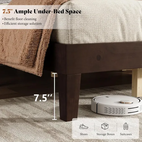 Miniatura 5 de AMERLIFE Base de cama tamaño Queen con cabecera de 48 pulgadas de alto, cama de plataforma de madera maciza moderna de mediados de siglo con sistema