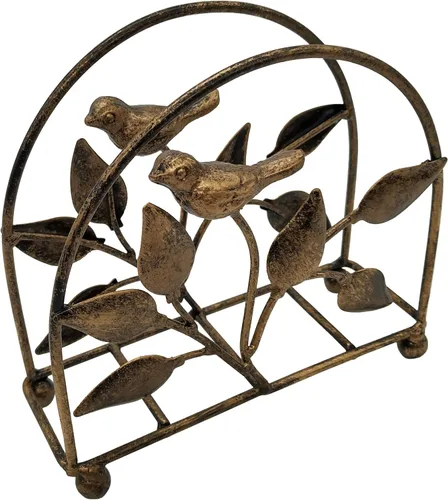 Miniatura 3 de Servilletero clásico de hierro fundido con forma de pájaro y árbol/Dispensador de pañuelos independiente para mesa, bronce