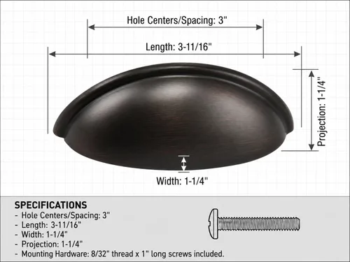Miniatura 3 de Cosmas 783ORB - Paquete de 25 tiradores de bronce aceitado para cajones, accesorios de zinc duraderos para cocinas, baños, dormitorios, incluye