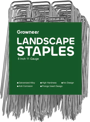 Miniatura 12 de GROWNEER Paquete de 100 grapas de jardín de 12 pulgadas, calibre 11, resistentes estacas de jardín de acero galvanizado en forma de U, estacas