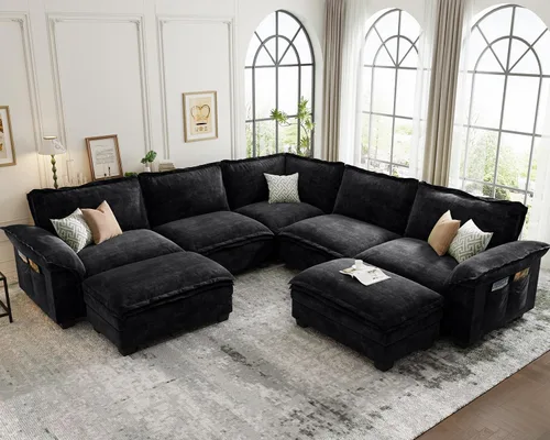 Miniatura 33 de KKL Sofá Seccional Modular de 89 Pulgadas, Sofá de Amor de 2 Asientos Sofá Nube con Asiento Profundo, Sofás Seccionales de Chenilla para Sala
