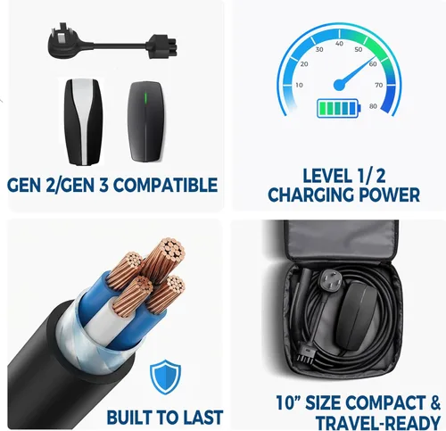 Miniatura 6 de Adaptador premium para cargador móvil Tesla Gen 2 Conecte a una toma de corriente de 240 V Carga de 32 amperios Longitud de 10 pulgadas