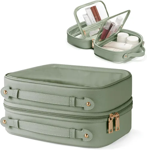 Miniatura 15 de Bolsa de Cosméticos Transparente de Doble Capa Bolsa de Artículos de Tocador de Viaje Estuche de Maquillaje Transparente con 4 Compartimentos, Bolsa