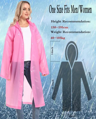 Miniatura 72 de 2 abrigos de lluvia de Borogo para adultos, chaquetas de lluvia reutilizables para hombres y mujeres