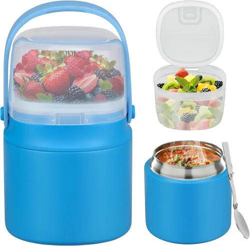 Miniatura 10 de Termo de sopa 2 en 1 para comida caliente, 14 onzas con caja de aperitivos, contenedor aislado a prueba de fugas, recipiente de almuerzo aislado