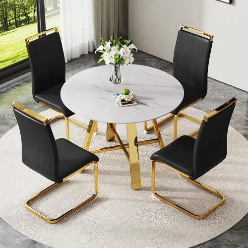 Miniatura 18 de Juego de 4 sillas de comedor redondas de 42 pulgadas para 4, sillas de mesa de cocina modernas para 4 mesas de comedor de mármol sintético, sillas
