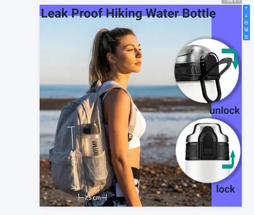 Miniatura 4 de HYDRATEM8 Botella de agua deportiva de 32 onzas con marcador de tiempo, tapa con cerradura a prueba de fugas y Tritan sin BPA, botella de bebida