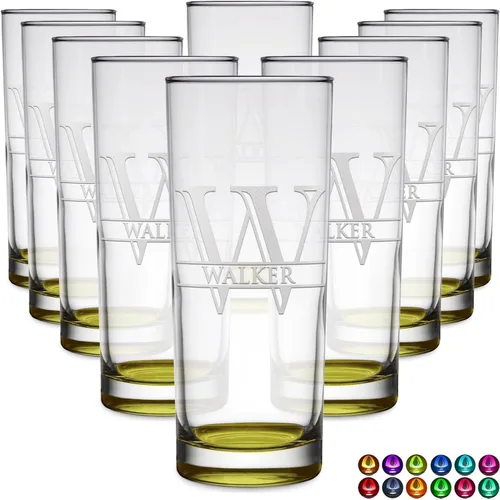 Miniatura 51 de Highball personalizado de 10.5 onzas con fondo negro, vaso Collins alto personalizado, cóctel de bebida mixta recta, inicial con nombre de regalo