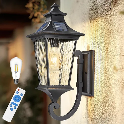 Miniatura 9 de Emliviar Lámpara de Pared de 12.2 Pulgadas con Vidrio de Ondas de Agua, 1 Luz de Patio Exterior para Casa, Aluminio Fundido a Presión en Acabado